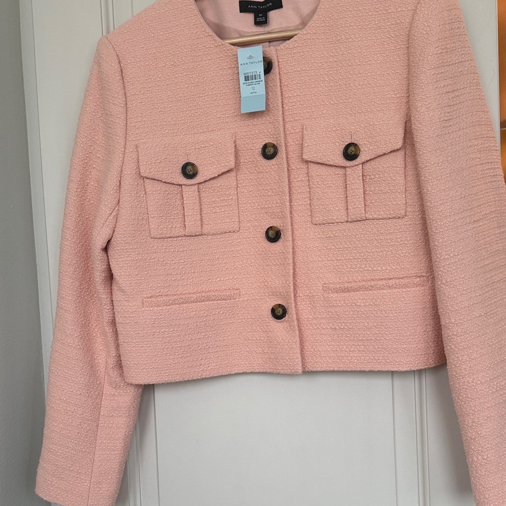 Ann Taylor Blush Pink Cropped Bouclé Blazer